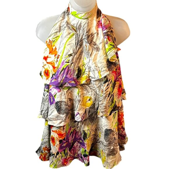 Lane Bryant Halter Neck Floral Print Ruffle Layered Top Womens Size 18/20 - Picture 1 of 13